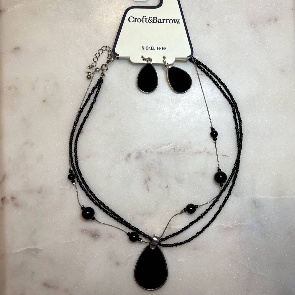 Croft & Barrow | Matching Necklace and Earrings Set - Black